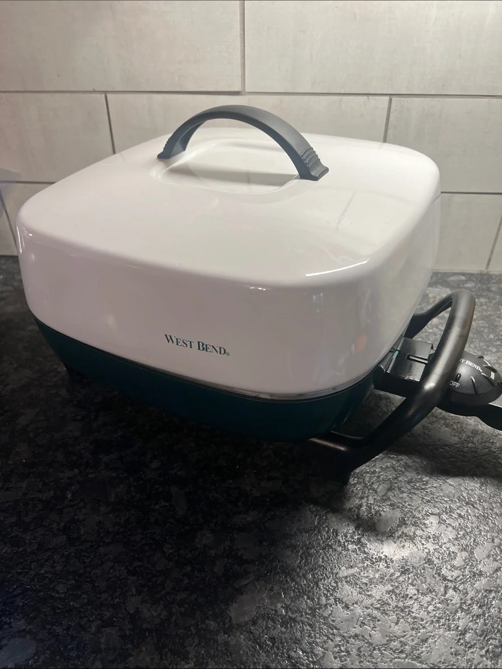 West Bend Electric Skillet - White and Teal. Fried chicken! Keep foods warm.
